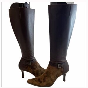 Franco Sarto Brown Knee High Leather Boots Heels Pointed Tall Holstein Size 8.5